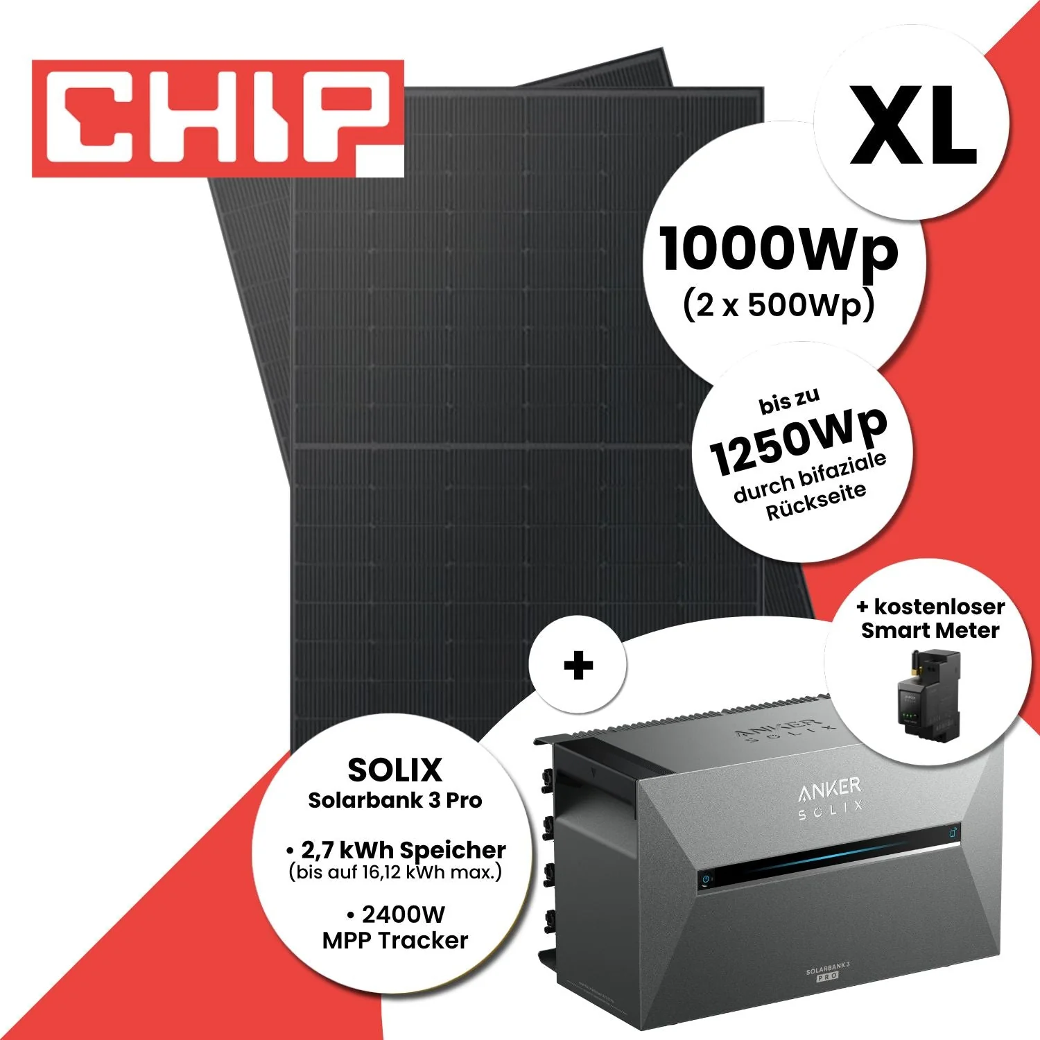 CHIP Praxistipp: Kleines Kraftwerk XL 1000Wp Duo mit optionaler Halterung und Anker Solarbank 3 E2700 Pro