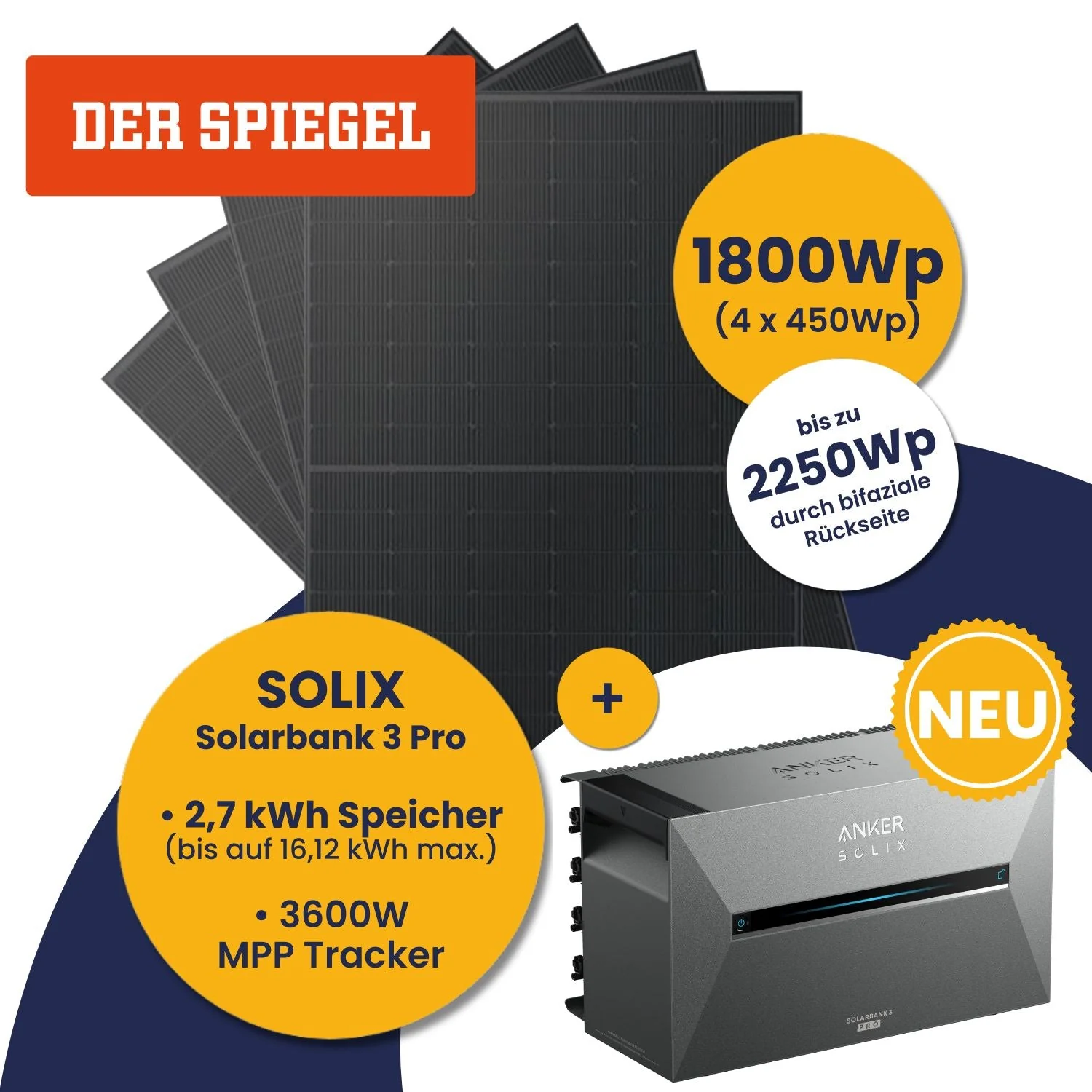 Exklusiv für SPIEGEL Leser: Kleines Kraftwerk 1800Wp Quattro mit optionaler Halterung und Anker Solarbank 3 E2700 Pro