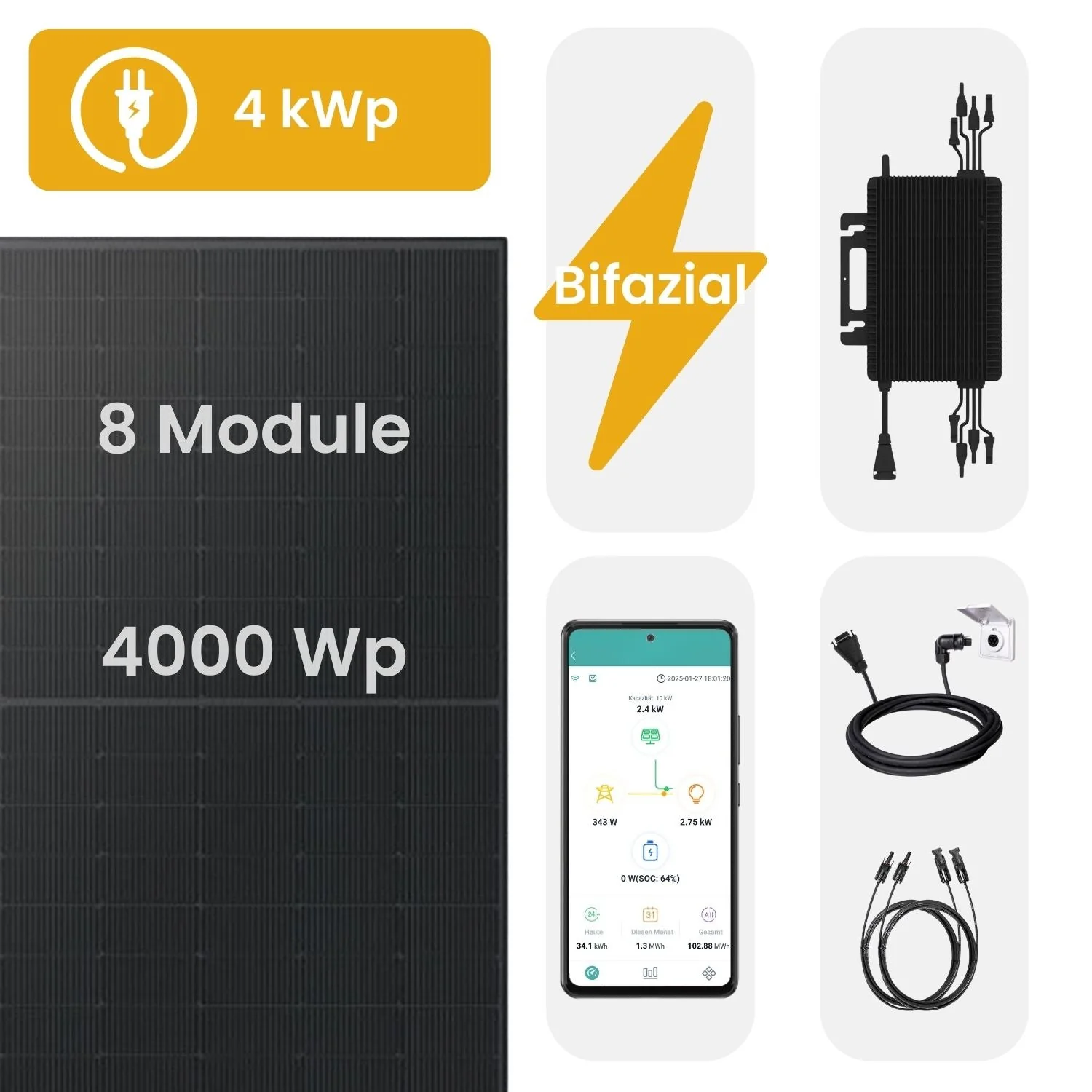 Kleines Kraftwerk x N-TV: Solaranlage Komplettpaket (4000Wp+) mit bifazialen XL Modulen und optionaler Halterung - Image 3